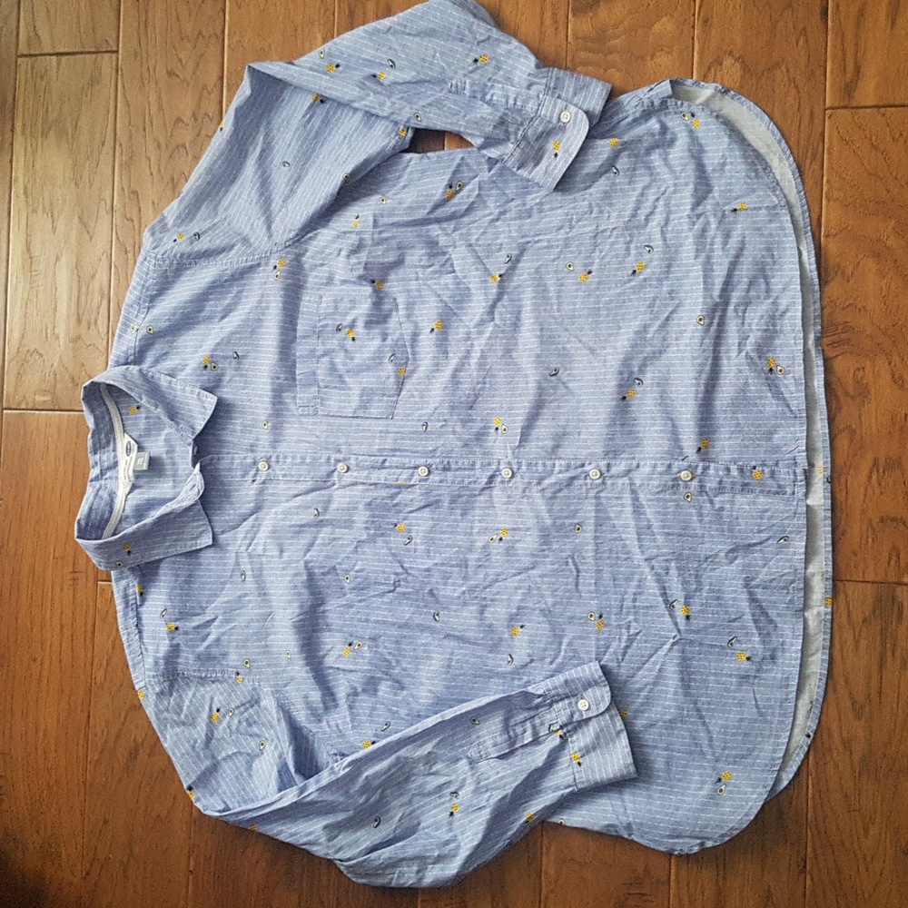 Old Navy Women's Striped Avocado Pineapple 100% Cotton Button Down Size XXL